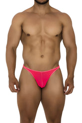 Bright pink xtremen 91189 tulle mesh thong with snug form-fitting design in breathable mesh material