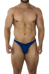 Xtremen 91192 jacquard bikini royal blue men’s thong with small black logo on center waistband