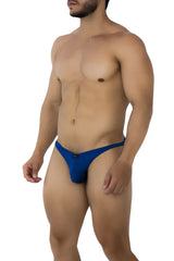 Xtremen 91192 jacquard bikini royal blue men’s thong with sleek form-fitting design and small black logo on the front