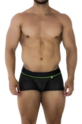 Black xtremen 91196 jacquard trunks with neon green trim and xtreme waistband detail in briefs style