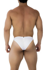 White xtremen 91197 jacquard bikini briefs back side with textured pattern and small black logo center back