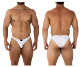 White xtremen 91197 jacquard bikini thong briefs with a seamless design and small black brand tag at the front
