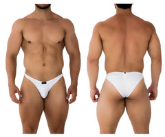 White xtremen 91197 jacquard bikini thong briefs with a seamless design and small black brand tag at the front