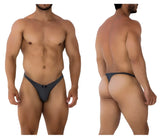 Dark gray xtremen 91198 jacquard thong with seamless form-fitting design and subtle front logo
