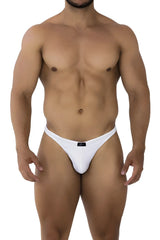 White men’s thong xtremen 91198 jacquard with small black brand tag on center waistband in white color