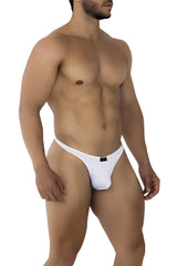 White xtremen 91198 jacquard thongs with a subtle textured pattern and a small black brand tag at the waistband