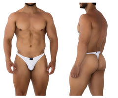 White xtremen 91198 jacquard thong briefs with a small black brand tag at the front