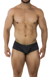 Black Xtremen 91199 jacquard trunks with neon green waistband trim and gray pattern for comfortable everyday wear