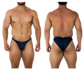 Navy blue Xtremen 91201 jacquard bikini briefs with small logo on the front made from jacquard fabric