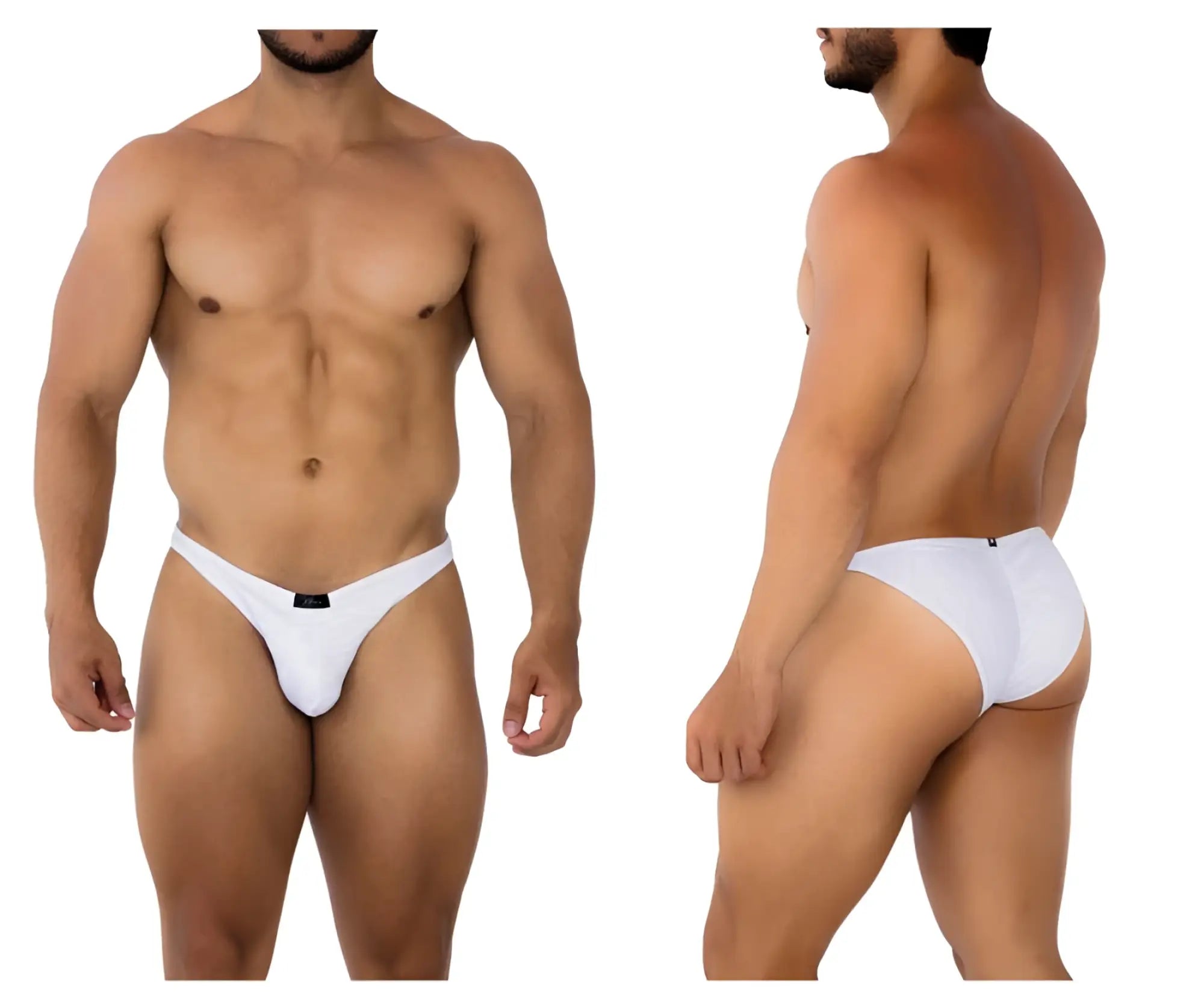 White xtremen 91201 jacquard bikini briefs with sleek form-fitting design and black brand tag at the waistband