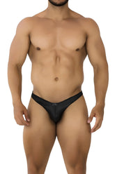 Black xtremen 91204 microfiber bikini thong made of smooth shiny material shown from the back side