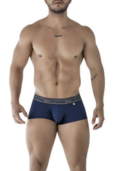 Navy xtremen 91205b cotton blend men’s boxer briefs with gray elastic waistband featuring brand name and logo