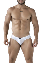 White xtremen 91207b microfiber briefs with a sleek minimalist design and small black logo on the front