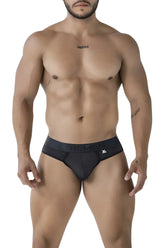 Black microfiber men’s briefs with dark gray waistband featuring the Xtremen brand name and logo in black color