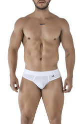 White xtremen 91211b microfiber briefs with a subtle ribbed texture and small logo on the waistband