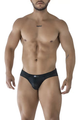 Xtremen 91213B black microfiber briefs with black mesh fabric and a subtle logo on the waistband
