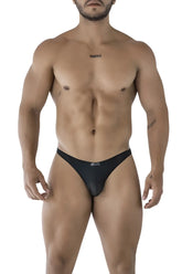 Black xtremen 91215b microfiber bikini briefs with subtle perforated mesh pattern and logo on waistband front view