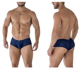 Navy blue xtremen 91216b microfiber trunks with perforated mesh and subtle logo on waistband front view