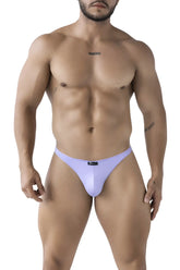 Back view of xtremen 91217 lilac microfiber thong with sleek form fitting design and small black brand tag