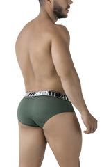 Olive green xtremen 91221 microfiber men’s briefs with textured fabric and black and white branded waistband