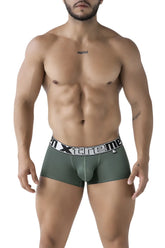 Olive green xtremen 91222 microfiber men’s boxer briefs with white elastic waistband and black xtreme logo