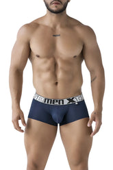 Navy blue xtremen 91222 microfiber men’s boxer briefs with white elastic waistband and xtreme men logo