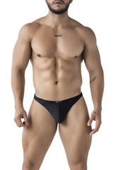 Black xtremen 91223 microfiber thong briefs with subtle textured mesh pattern and small logo on waistband