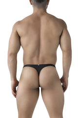Black xtremen 91223 microfiber thong with ribbed texture and small logo on waistband showing front side