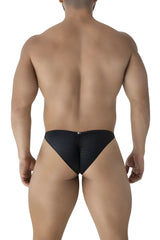Black xtremen 91224 microfiber bikini briefs with subtle textured pattern and mesh fabric front view