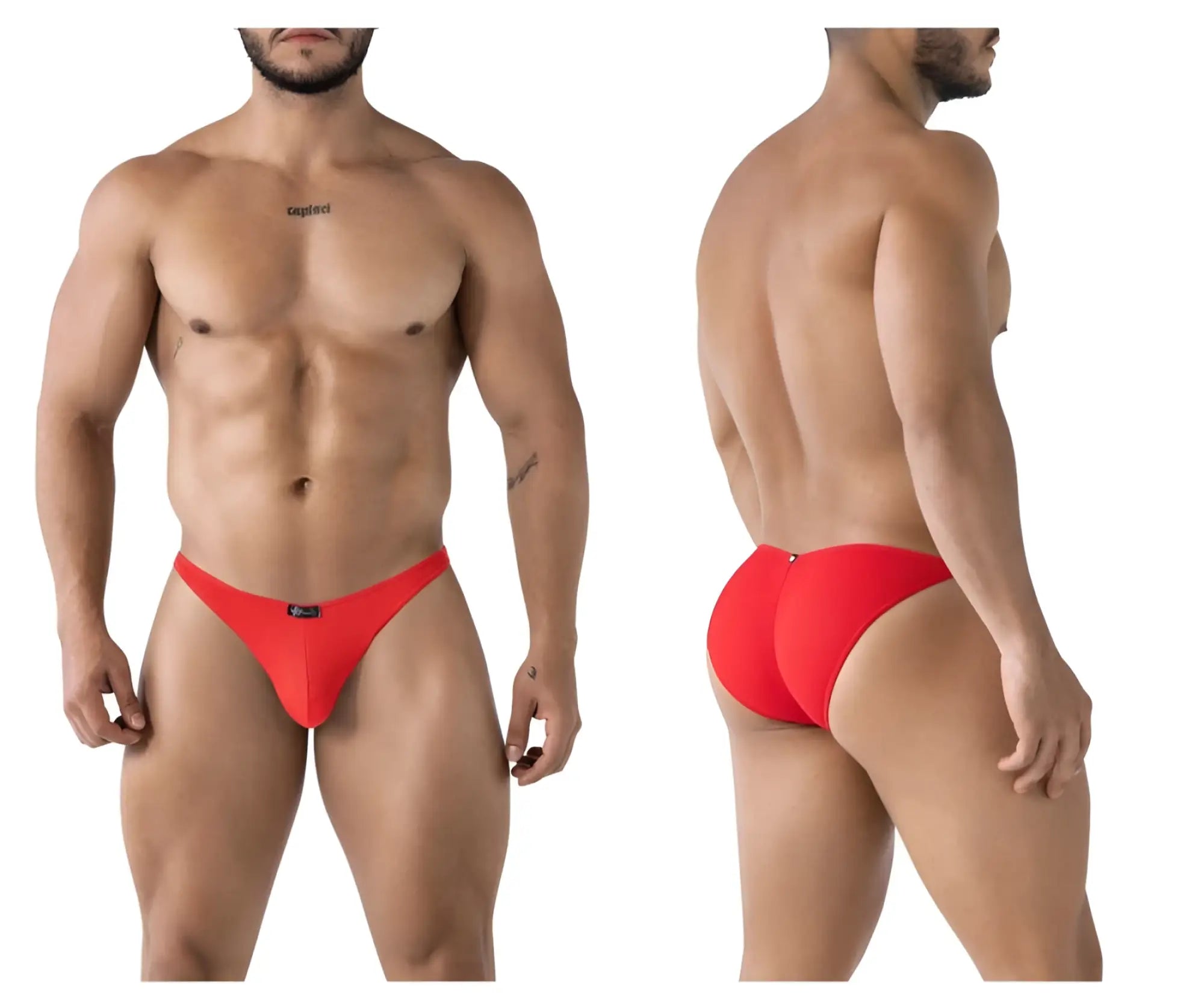 Red textured men’s microfiber briefs with a sleek form-fitting design from Xtremen 91224 microfiber bikini color red