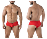 Red textured xtremen 91225 microfiber men’s briefs with a snug fit and black brand tag on the waistband
