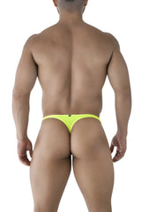 Back side of neon yellow microfiber Xtremen 91226 thong with subtle black logo on the mesh backband