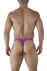 Back view of xtremen 91226 purple microfiber thong with mesh design and small metallic logo on the back