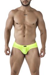 Xtremen 91227 microfiber briefs in neon green bright yellow mesh with black brand tag at the waistband