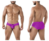 Vibrant purple xtremen 91227 microfiber briefs with snug mesh design and black brand tag at the waistband
