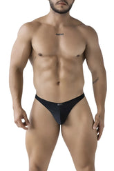 Black sleek form-fitting men’s thong made of microfiber with a subtle Xtremen logo at the center front