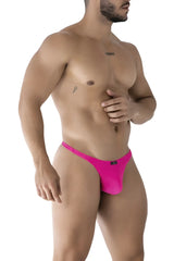 Bright pink Xtremen 91232 microfiber thong with form-fitting design and small black brand tag on the waistband