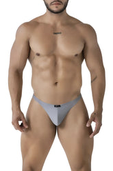 Gray xtremen 91232 microfiber thong made of stretchy fabric with a small black logo on the waistband