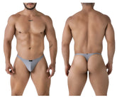 Gray xtremen 91232 microfiber thong with a form-fitting design and small black logo on front and back sides