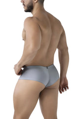 Gray xtremen 91234 microfiber trunks showing the back side with form-fitting briefs and a small black zipper detail