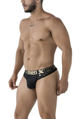 Black xtremen 91235 microfiber thongs with bold white and gold xtreme logo on waistband in black color