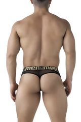 Black sheer microfiber thong with bold gold ememen logo band xtremen 91235 designed for stylish comfort