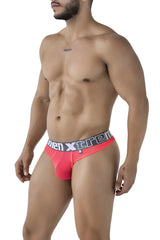Bright pink xtremen 91235 microfiber men’s briefs with gray waistband and bold white men xtrem logo