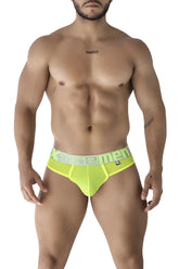 Xtremen 91235 neon green microfiber men’s briefs with bright neon yellow color and gray xtremen logo waistband