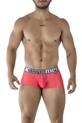 Bright red sheer mesh Xtremen 91237 microfiber trunks with black and white xtremen waistband in fuchsia color