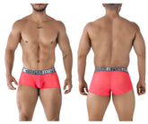 Vibrant coral-colored xtremen 91237 microfiber men’s briefs with black waistband and white logo