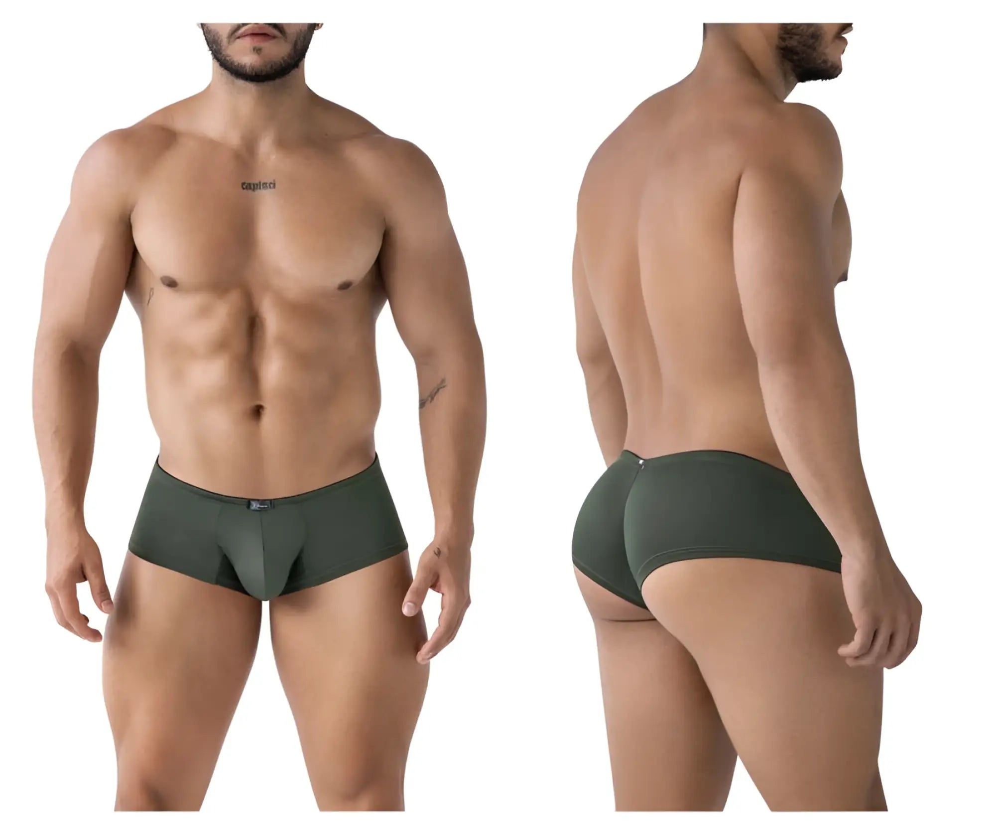 Olive green xtremen 91240 microfiber men’s briefs with sleek form-fitting design and subtle waistband logo