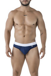 Navy blue and white microfiber briefs with a small logo on the waistband in the xtremen 91241 thong style