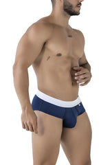 Navy blue xtremen 91242 microfiber briefs with white elastic waistband and small logo on the side