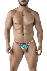Colorful candy-themed men’s briefs xtremen 91247 printed thongs color bubbles with vibrant multicolored sweets pattern